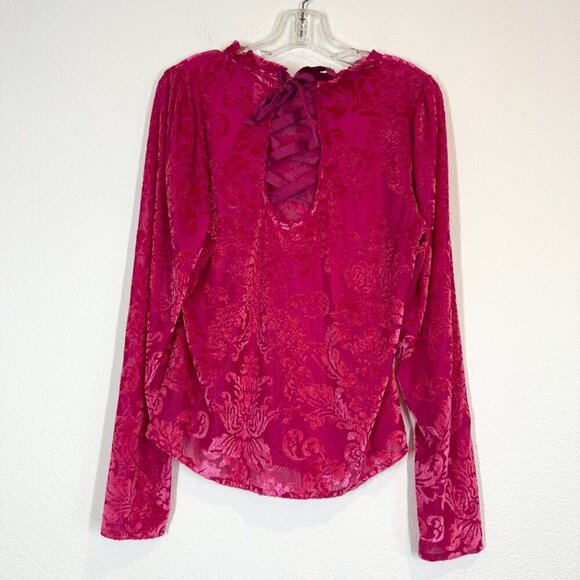 Anthropologie Velvet Burnout Blouse Pink Sheer Tie Neck Paisley Whimsygoth XL - Picture 2 of 12